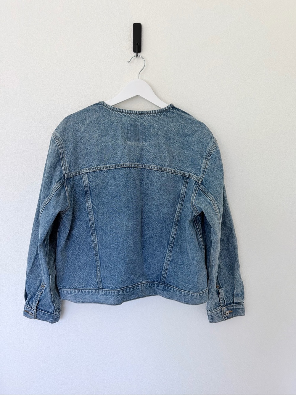 Abercrombie & Fitch Oversize Denim Jacket  Collarless Jean Jacket Size Large NWT - Picture 9 of 11